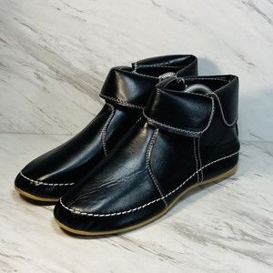 Women Flat Boots Black Faux Leather Size 6.5/7